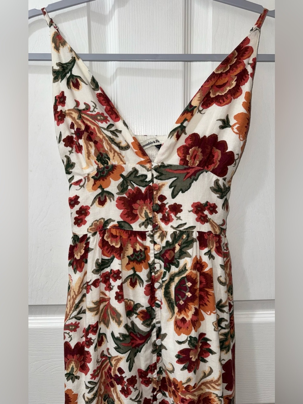 Abercrombie & Fitch Linen-Blend Floral Ruffle Maxi Dress Size XXSP - Picture 3 of 7